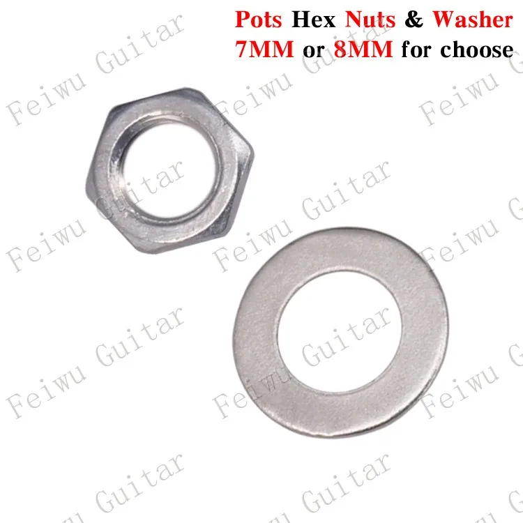 

6 Sets Chrome Electric Guitar Bass Control Pots Potentiometer Hex Nuts & Washers / Nut & gasket - M7 or M8 for choose