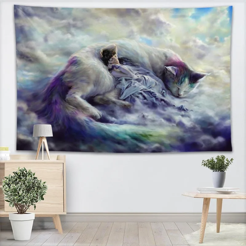 القط الحيوان قماش مزخرف جداري تخصيص أسلوبك اليوغا كنبة مكتب مفرش منقوش للأطفال غرفة كلية المسكن الديكور
