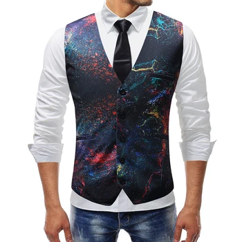 

WSGYJ Dress Vests Men Slim Fit Casual Graffiti Printed Sleeveless Jacket Coat Mens Formal Waistcoats Dress Suit Vest 5XL