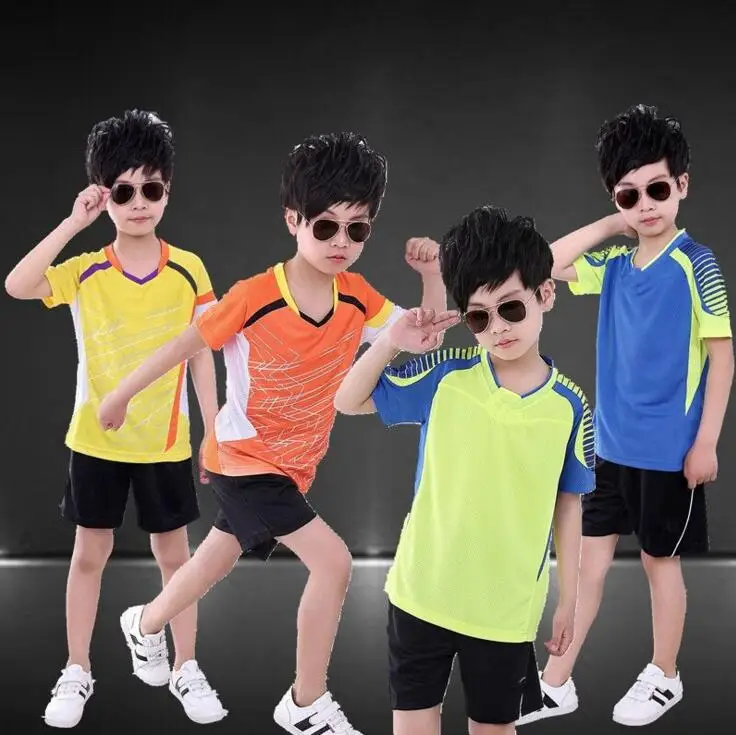 Детская одежда для бадминтона, комплекты с рубашками и шортами, Быстросохнущий дышащий материал из полиэстера для игры в настольный теннис, футболка, костюм