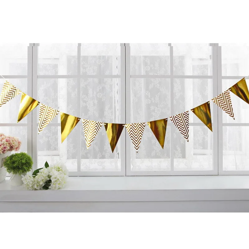 12PC Flags Happy Birthday Banner Decoration Candy Bar Bunting Wedding Supplies Babyshower Wreath Slingers Garlands Party Decor - Цвет: Golden bronzing flag