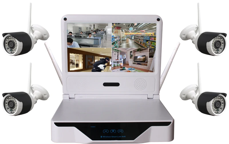 

Z-BEN ZB-WK204-1.0MP 2.4G 4CH Wireless Surveillance Kits 4 WIFI IP 720P Cameras With 1080P NVR And 10 Inch DVR Monitor