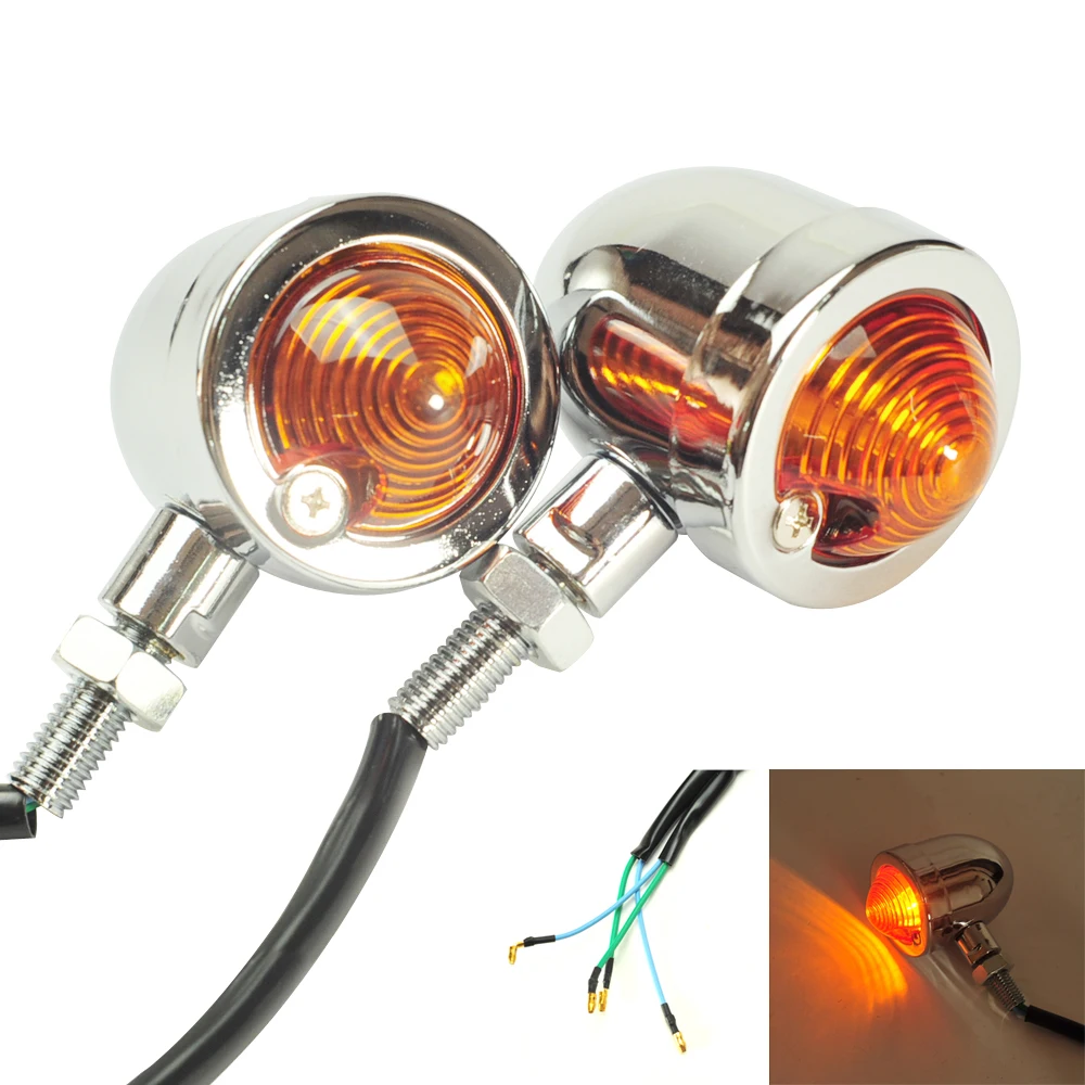 

Panhead Chrome Motorcycle Turn Signal Lights Orange Lens case for Harley cruiser chopper custom bobber