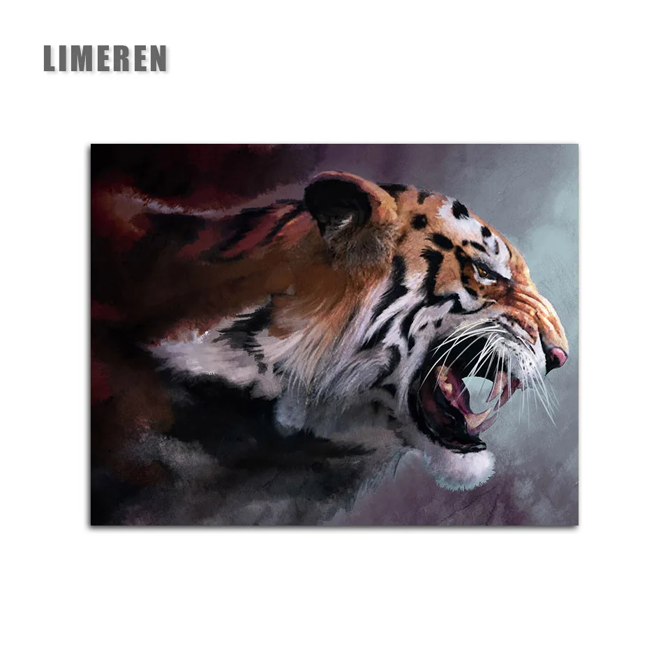 Digital Diy Oil Painting By Numbers Tiger Wall Decor Picture On Canvas