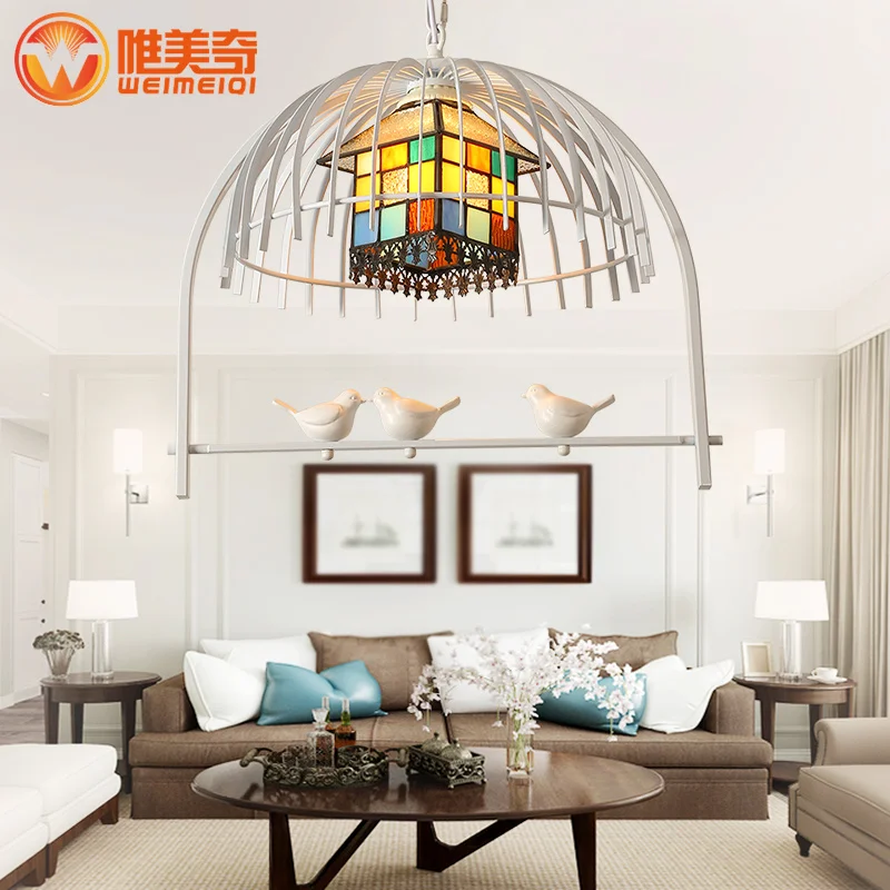 

Nordic white iron bird cage pendant light coffee shop bar entrance hall restaurant hanging light lamp