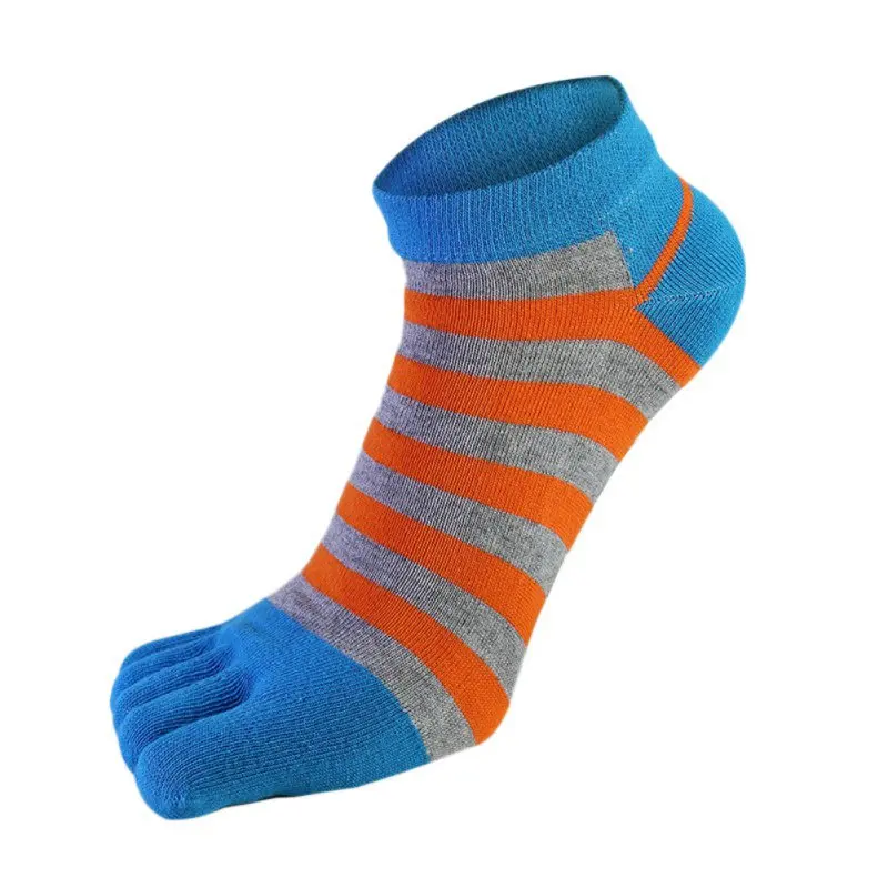 Мужская из чистого хлопка носки дышащие впитывающие пот полосатые пять пальцев носки красочные блестящие ручной работы Meias - Цвет: Синий