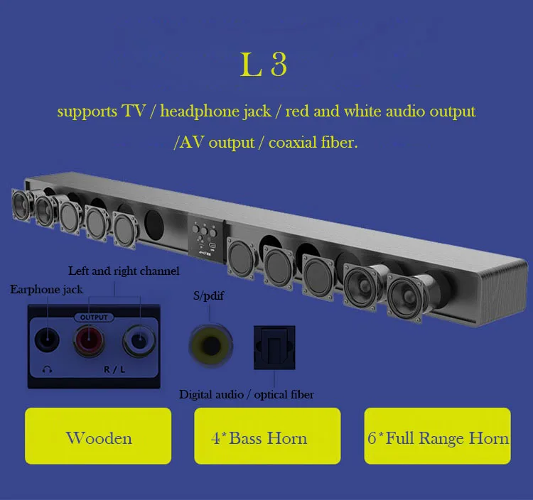 Amoi L3 L2 Bluetooth soundbar Wall hanging pure wood tv speaker Subwoofer 3D surround sound home theater 10 horn Integrate