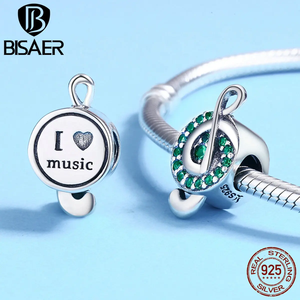 100% 925 пробы серебро I Love Music зеленый динамический музыкальный Бисер для заметок