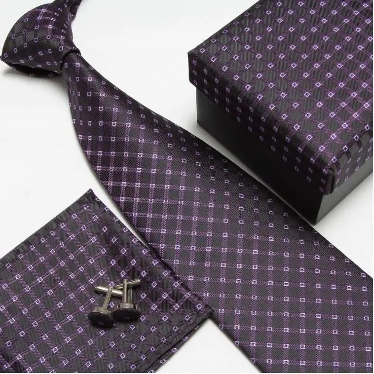 Мужская мода высокого качества набор галстуков галстуки запонки шелковые галстуки Запонки Карманный платок - Цвет: 9