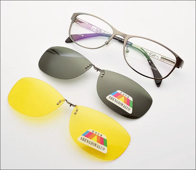 Очки оправа женские Овальные коричневые металлический магнит клип очки близорукость поляризованные солнцезащитные очки анти-УФ желтые очки ночного видения - Цвет оправы: Grey