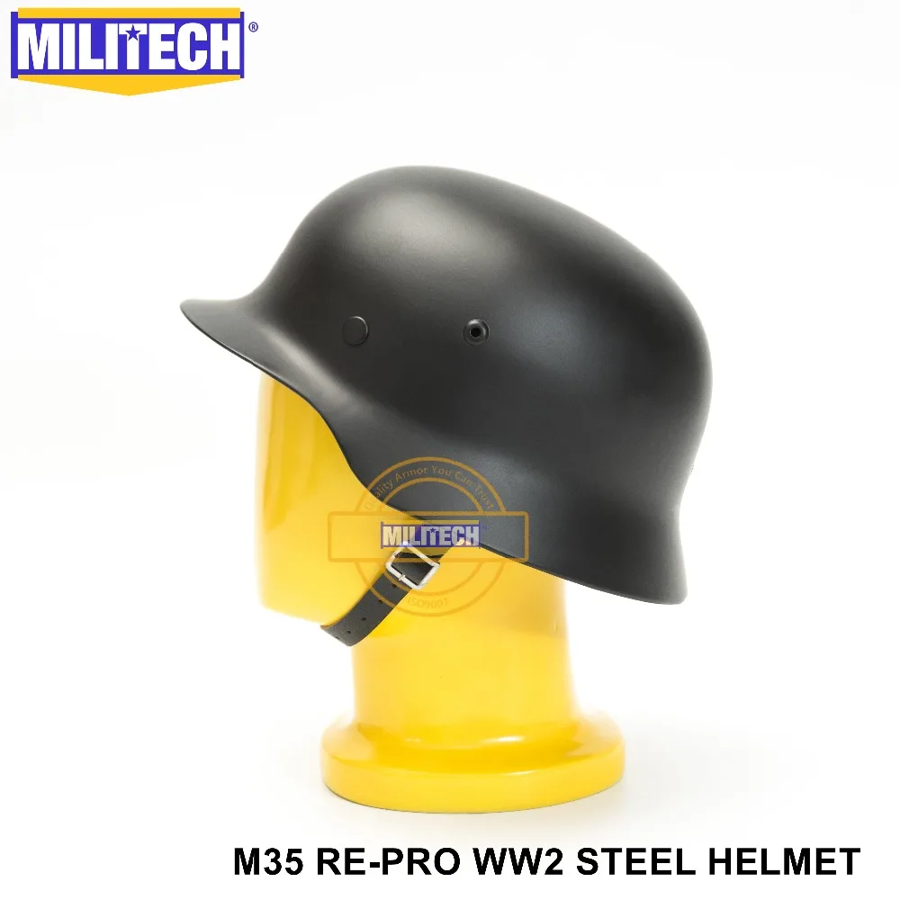 MILITECH Черный WW2 Немецкий M35 Стальной шлем WW II M35 немецкий шлем защитный шлем для мотоцикла черный шлем для мировой войны 2 Repro шлем