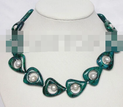 

huij 0033083 29X24mm Chrysocolla white pearls necklace
