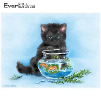 

EverShine Diamond Painting Cross Stitch Cat Diamond Mosaic Picture Rhinestone Handmade Diamond Embroidery Animals Home Decor