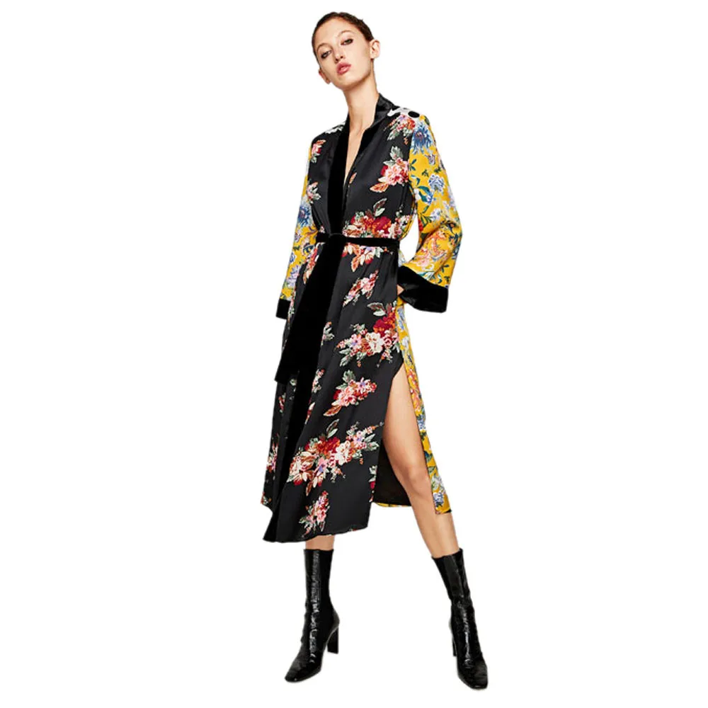 

Women Fashion Bohemian Floral Long Kimono Full Sleeve Flare Sleeve Oversized Yellow Blouse Blusa Renda Blusas Feminina #15T