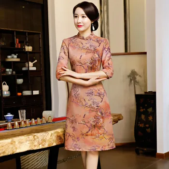

Spring Long Cheongsam Novelty Chinese style Dress Womens Suede Qipao Slim Party Dresses Lady Button Vestido Size S-3XL