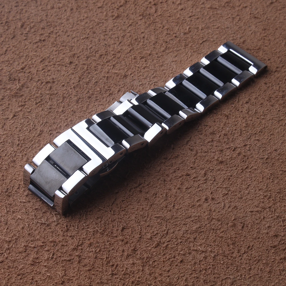 Полированный ремешок из нержавеющей стали, ремешок, браслет, черный и серебристый, 18 мм, 20 мм, 21 мм, 22 мм, 23 мм, 24 мм, подходит для умных часов samsung gear