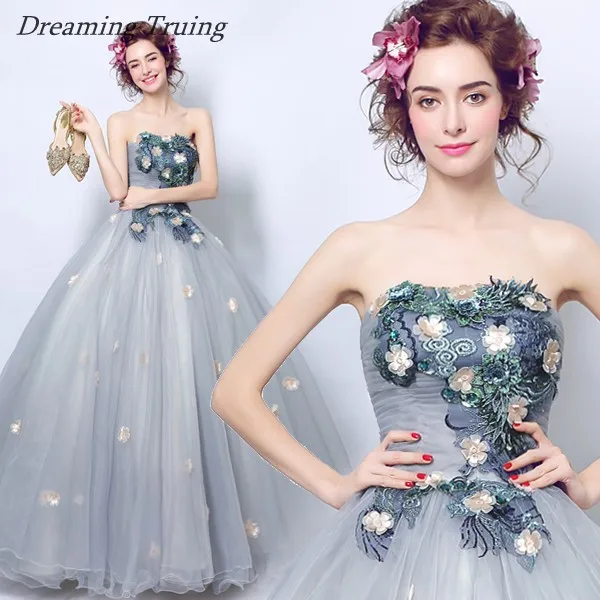 Реальное изображение Бальное Платье серое Пышное Платье Без Бретелек Vestidos De 15 Anos платья для вечеринок для девочек милые 16 платья Robe De Bal