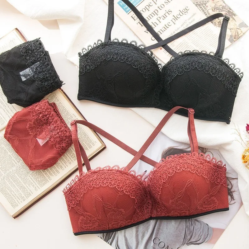 Wasteheart 2018 New Women Fashion Red Cross Back Push Up Half Cup Bra