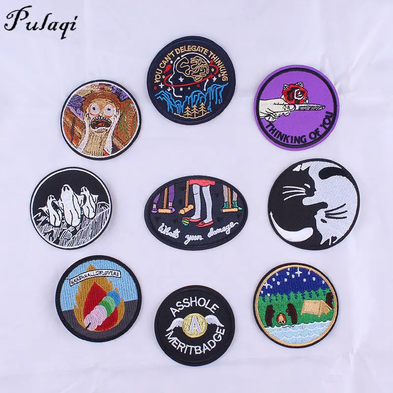 

Pulaqi Asshole Ghost Cat DIY Patch Badge Embroidered Iron On Cartoon Patch For Clothes Stickers On Clothes Stripe Patch F