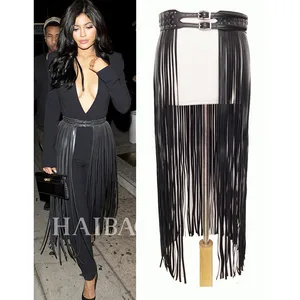Fantastic Long Fringe Belt Black Leather Designer Belts for Women Long Tassels Pin Buckle Corset Belt Spot on Trendy