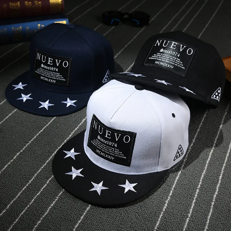 

Spring Summer Korean-Style Nuevo Letter Applique Brim Five-Star Embroidered Tide Male Ms Hip Hop hat cap