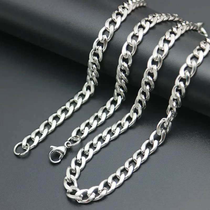 

Men's Chain Titanium Stainlee Steel Silver 8.6-36inch Figaro Flat O Link Chain,3-7MM Wide Big Necklaces women Wholesale