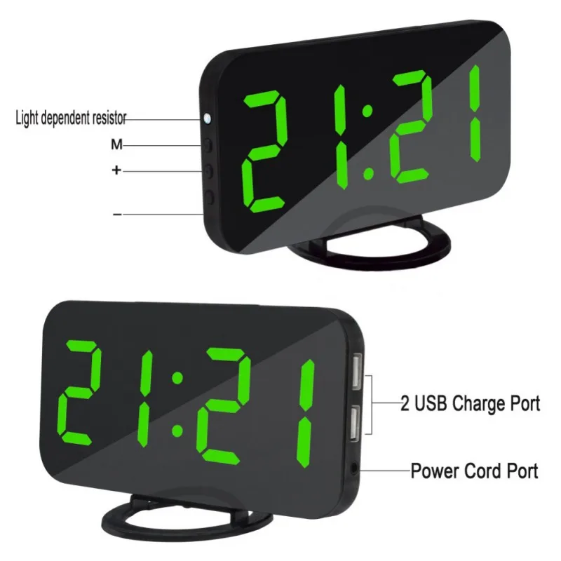 USB цифровой будильник для студента часы зеркало светодиодный процессор Повтор электронные детские часы-фонарик сенсор настольные часы