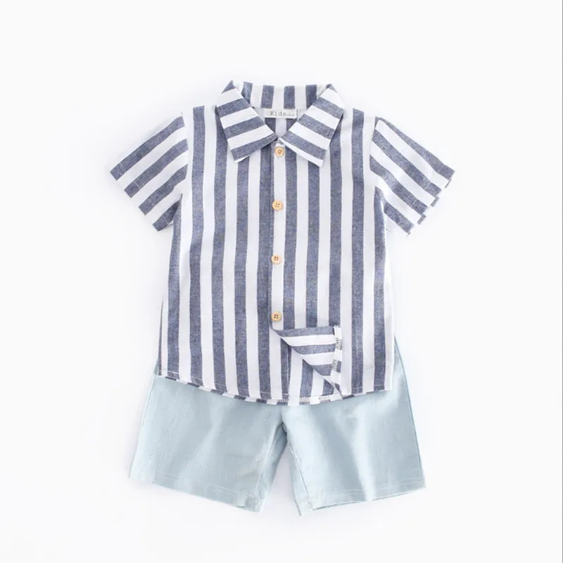 

Children's clothing cowboy boys short-sleeved shorts cotton suit 2018 children's clothing summer striped shirt two-piece