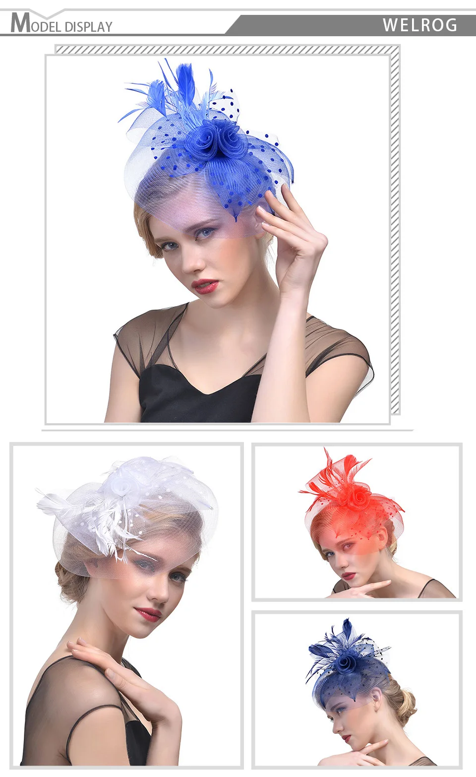 Pena para Mulheres de Linho Chapéu do Partido Welrog Senhora Elegante Onda Veil Sinamay Fascinators Hat Casamento Cocktail Fascinator Cap Fedora Dot 2 High Quality Acessórios da Moda