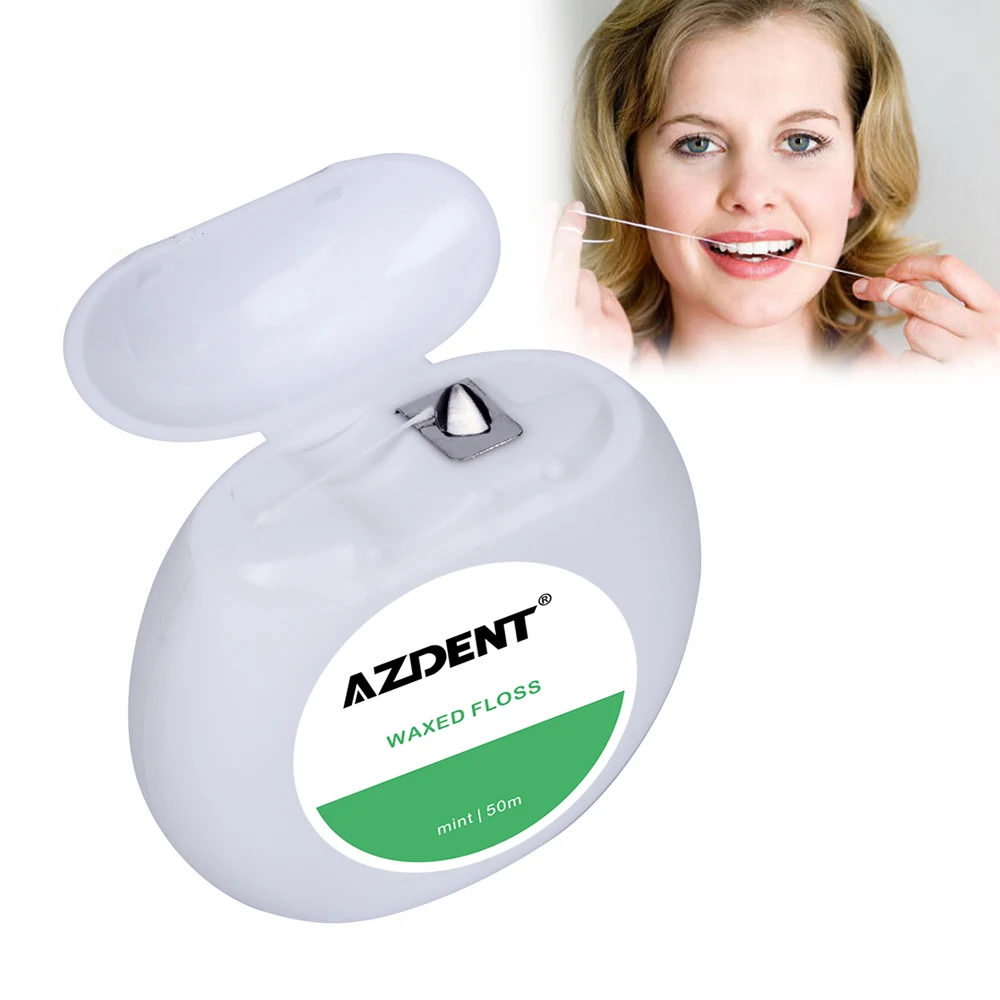 AZDENT 50M Mint Flavor Waxed Dental Flosser Interdental Brush Built in