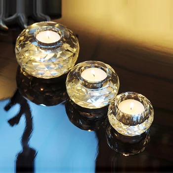 

Crystal Glass Candle Holder Tealight Candlestick Glass Tea Light Candlestick for Table Decoration Handicraft Home Decoration