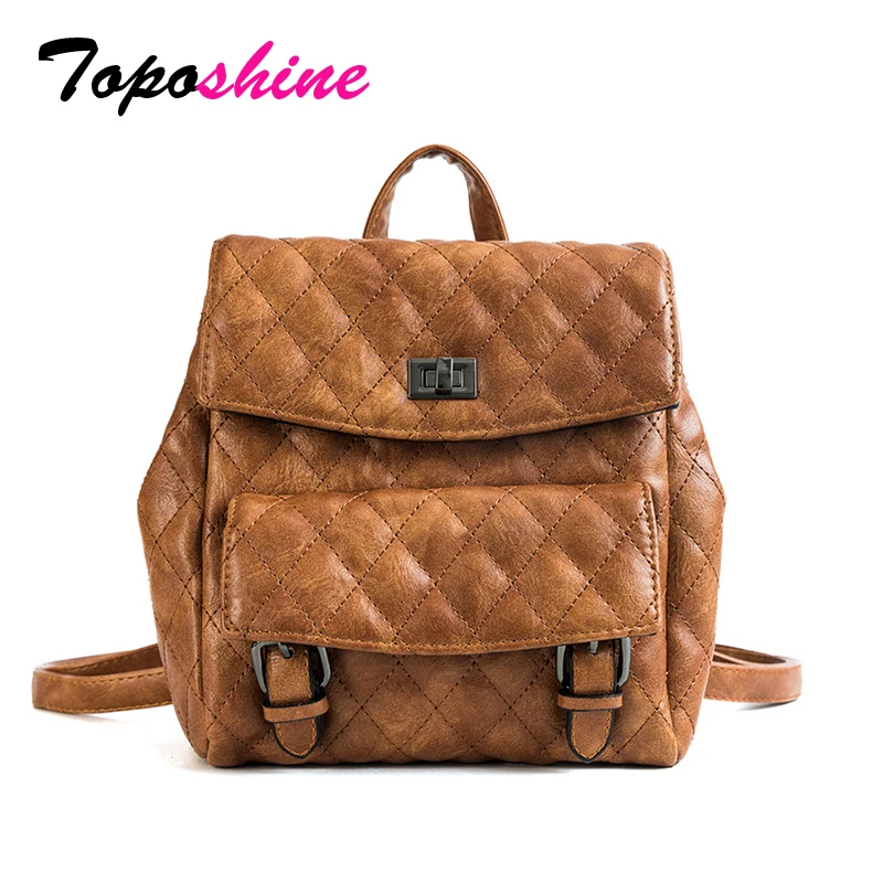 

Toposhine 2018 Autumn New Soft Diamond Lattice PU Leather Women Backpack Fashion Korean Girl School Backpacks Top Brand Lady Bag