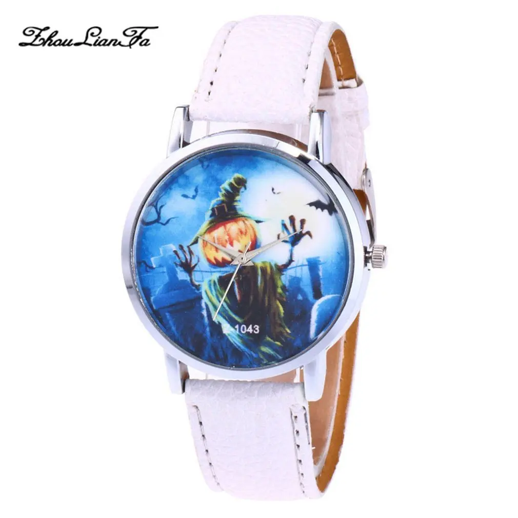 Halloween Pumpkin Pattern Quartz Watch Female Male Clock PU Leather