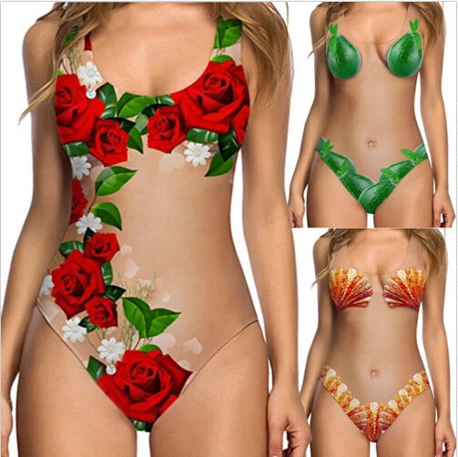 

New Style Women One-piece Swimsuit Floral Fruit Print Mesh Swimwear Push Up High waist Bathing Suit Bikini Hot Sale Beachwear