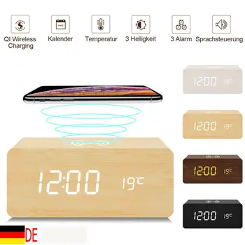 

DE LED-Wecker Digitale Holztischuhr mit Datumsanzeige des Induktionsladegeräts