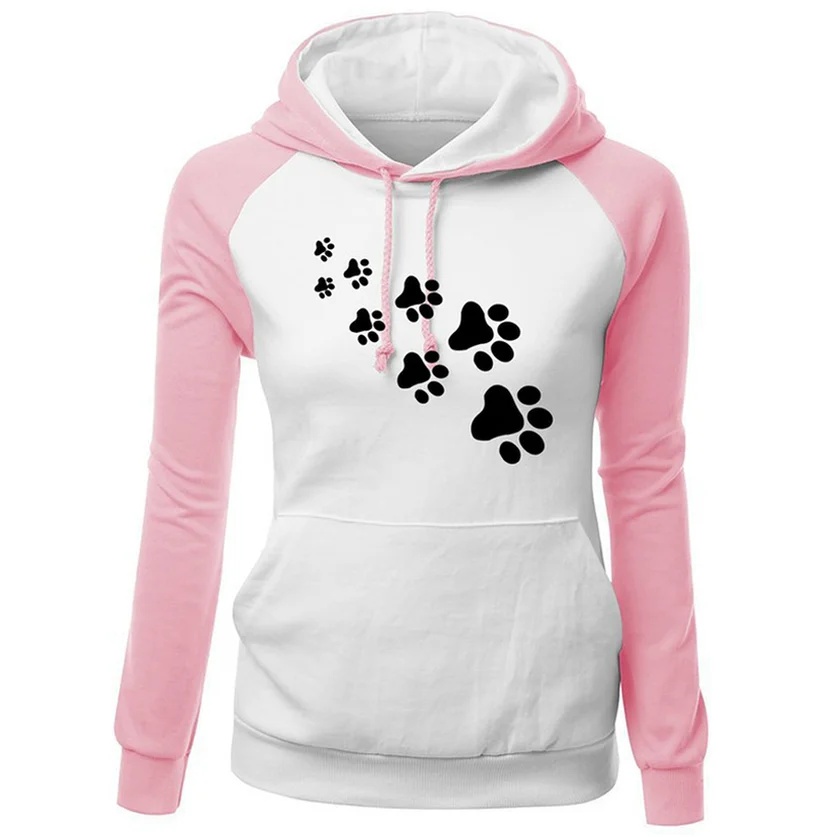 

New Autumn Winter Fleece Women's Sportswear Harajuku Print CAT PAWS Cartoon Kawaii K-pop Clothing Streetwear Hoodies Sweatshirt