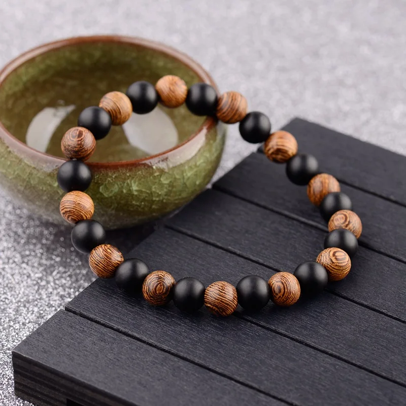 

Amader 2018 Ethnic Wood Bracelet Beads Balance Women's Natural Matte Fashion Bangles Bracelet For Charm Men Jewelry ABJ036