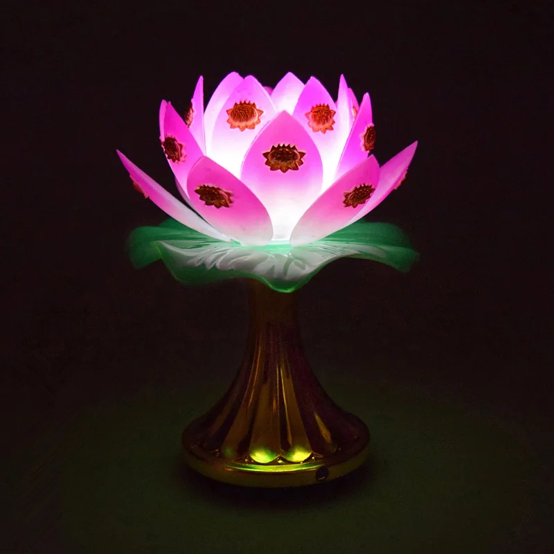 

2pc New Year Holy Pure Lotus Lamp Buddhist Supplies Plastic Acryl LED Lamp Buddha Temple Decoration Prayer Buddha Bless Lamp
