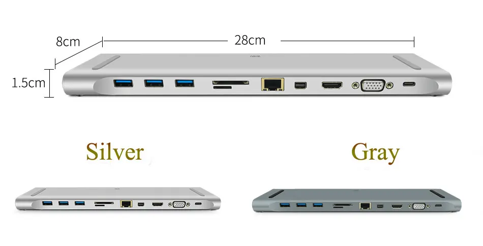 WIWU Многофункциональный 11 в 1 концентратор usb type-C док-станция для MacBook Алюминиевый USB 3,0 к HDMI/VGA Универсальная док-станция для Dell