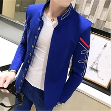 Классический костюм со стоячим воротником мужская куртка Азиатский Размер s m XL XXL деловой Банкетный мужской пиджак тонкий дизайн мужской свадебный костюм