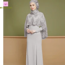 

Huafurong 2018 Lace Two Piece Muslim Abaya Robes Plus Size Long Sleeve Dubai Festival Robe Dress Maxi Official Party Robes