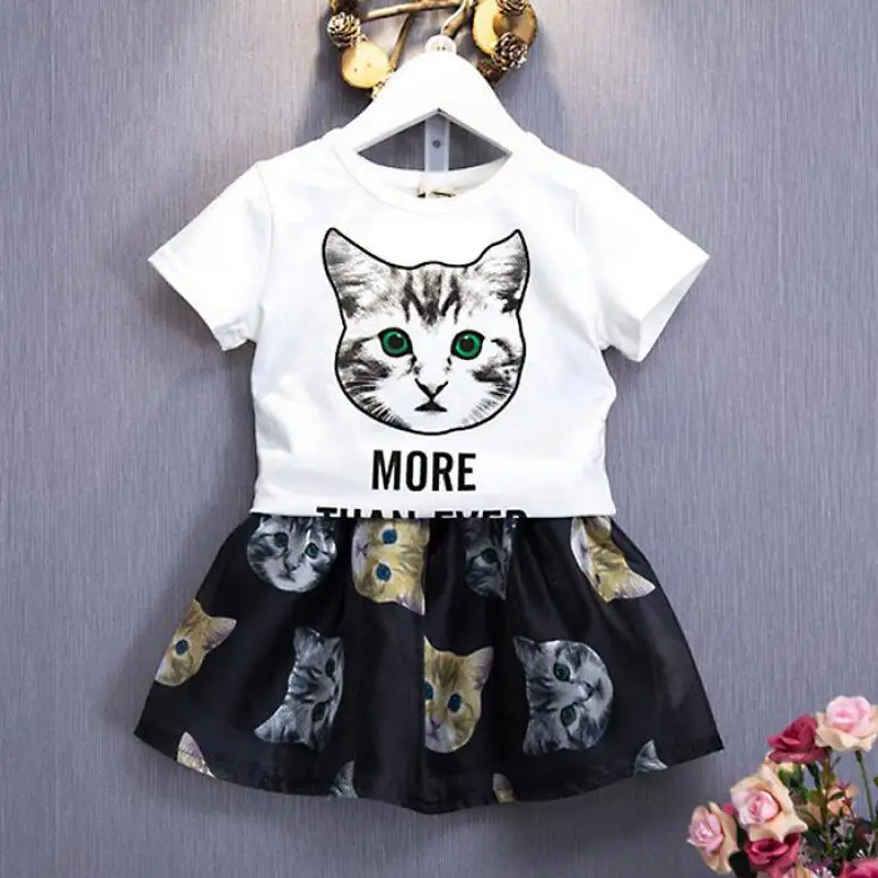 

2019 Europe and the United States summer new children's clothing cats short-sleeved T-shirt short sleeve two-piece suit