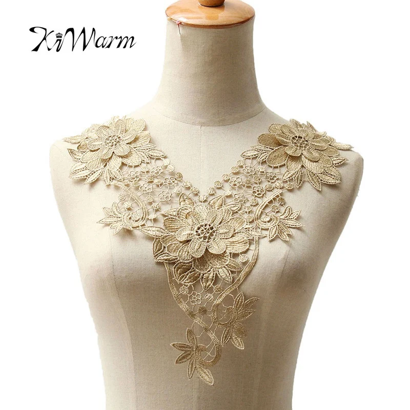 

3D Flower Floral Guipure Colla r Lace Trim Embroidered Neck Applique Sewing Craft Classic Embroidery Collar Fake Neckline Gifts