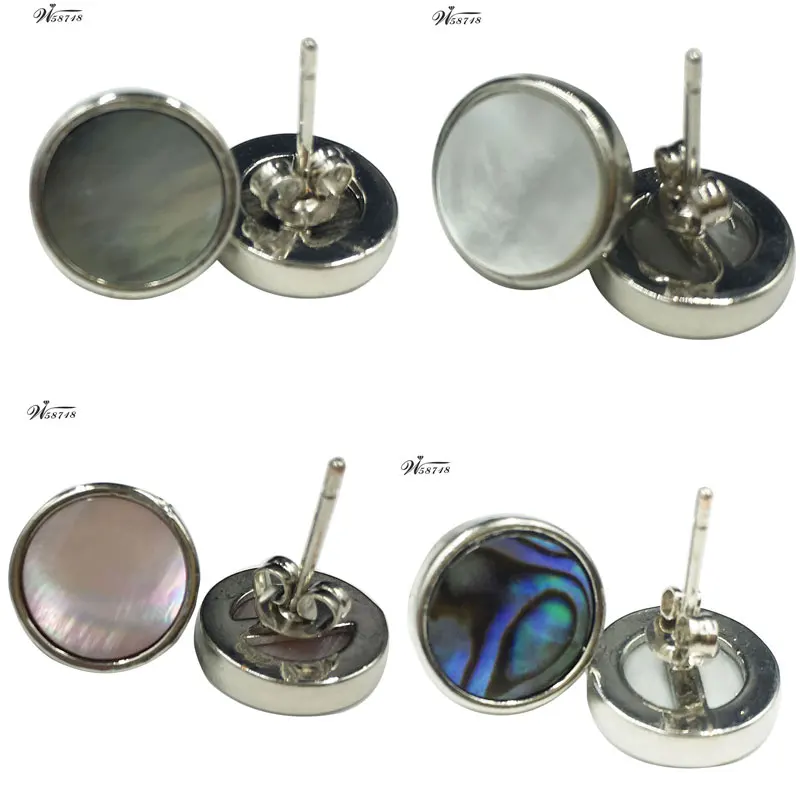 

Free Shipping Beautiful Mother of pearl New Zealand Abalone Shell Round Art Women Men Stud Earring PWB718