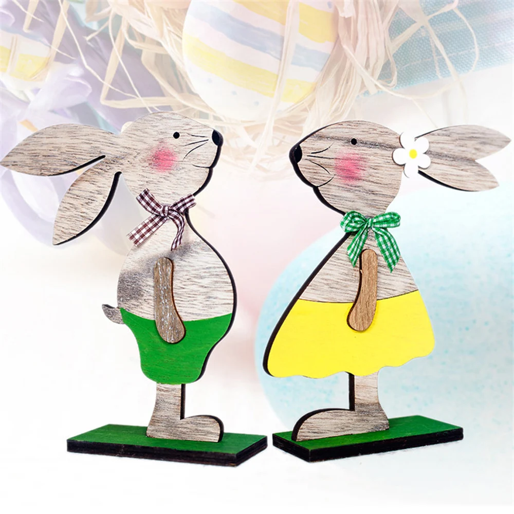 9_Nordic home decoration ornaments creative Easter bunny wooden ornaments desktop decorations powder clothes flowers rabbit