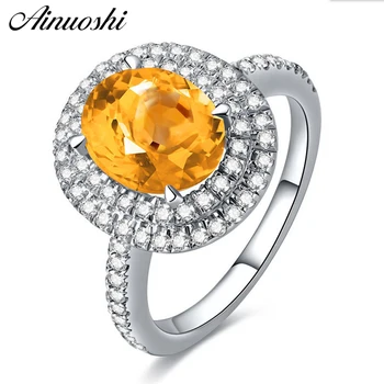 

AINUOSHI Natural Citrine Double Halo Ring 3ct Oval Cut Gems Engagement Party Women Jewelry 925 Sterling Silver Geometric Ring