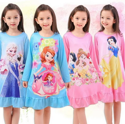 Spring Autumn Kids Sleeping Dress Toddler Girls Nightgown long sleeved