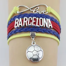 Горячие Хорошо Бесконечность любовь Барселона футбол браслеты Шарм из плетеной кожи, ручной работы плетение Браслеты Ювелирные изделия для женщин мужчин подарок