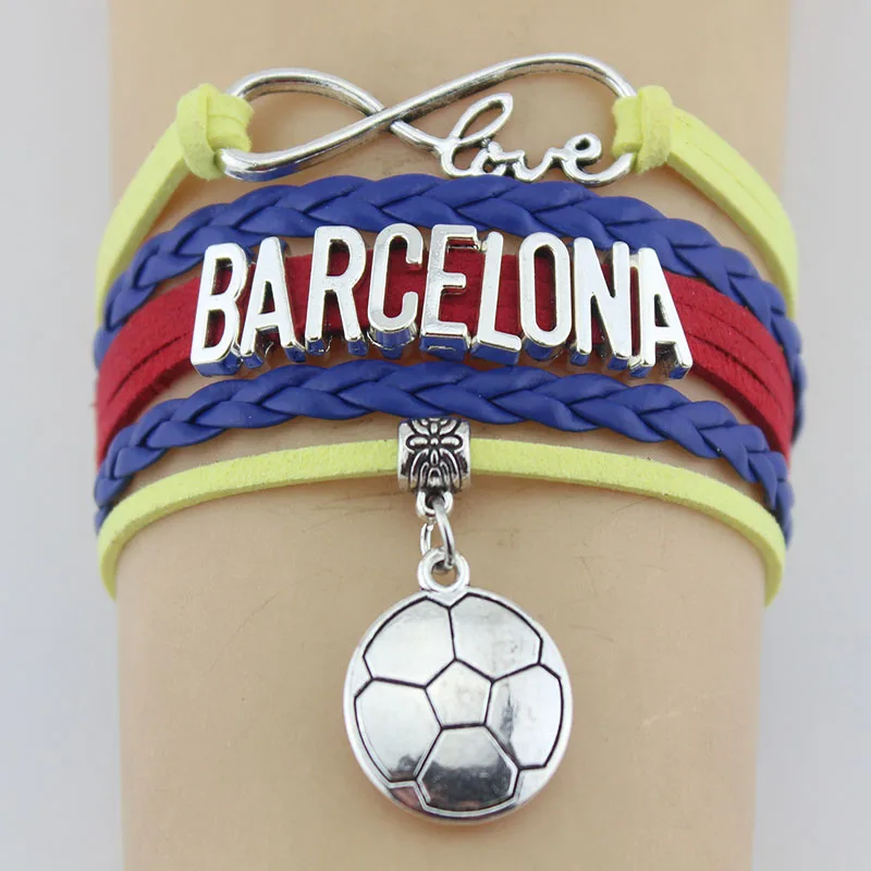 

Hot Well Infinity Love Barcelona Soccer Bracelets Charm Handmade Braided Leather Weave Bangles Jewelry for Women Men Gift