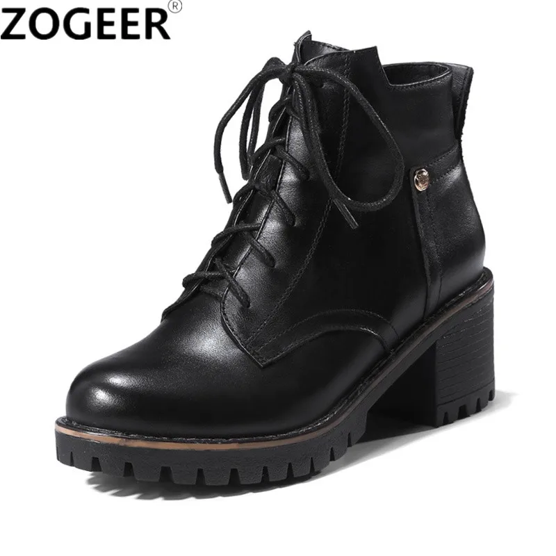 

2018 New Autumn Boots PU Leather Casual Shoes Female Medium Heels Short Ankle Boots Women Round British Style Martin Boots